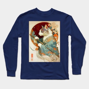 Art Nouveau Traditional Japanese Samurai Cat Long Sleeve T-Shirt